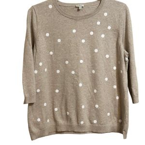 Talbots Sweater Women's Plus 2X Beige Polka Dots Pullover 3/4 Sleeve 100% Cotton